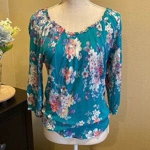 LC Lauren Conrad Teal Floral Top